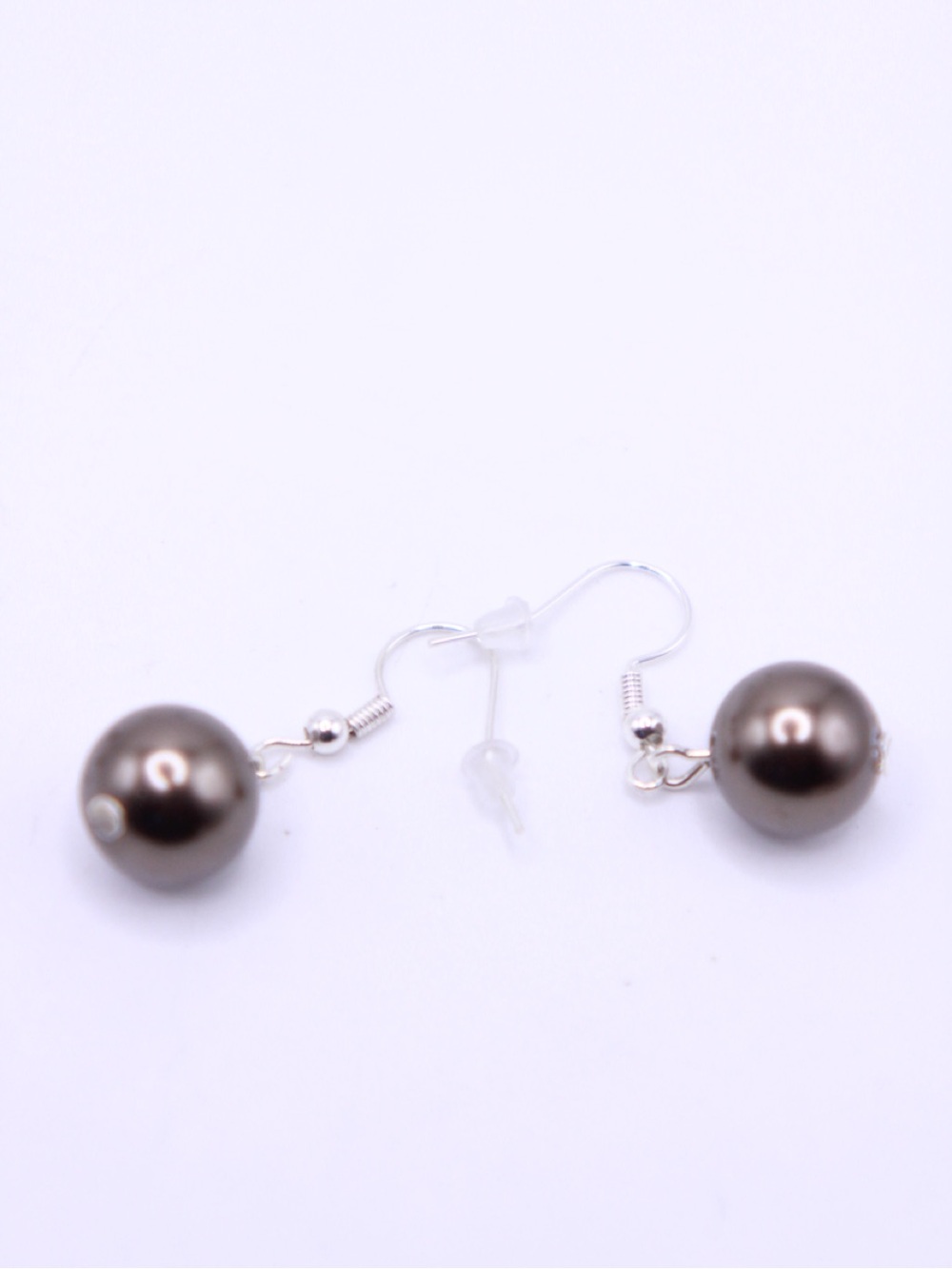 New Hypoallergenic Silver tone Hook Dark Brown Glass Faux Pearl Drop Earrings